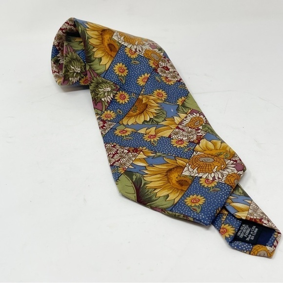 Vintage AEROPOSTALE COMPAGNE GENERALE Men’s Neck Tie Sunflower Print Silk 58” - Picture 2 of 8